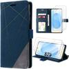Protective Case - BOOLING - for Samsung Galaxy S25 - Navy Blue Synthetic Leather - 2 Tempered Glass - Shockproof