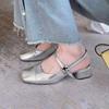 Fashion New Women Sandals Mary Janes Shoes Lady Heels Leather Square Toe Mules Spring Summer Low Heeled Sandals Slingback Luxury Sandals