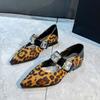 Fashion Spring New Coarse Heel Shoes Women's Fashion Pointed Shallow Mouth Suede Leopard Glitter Soft Soled Non-slip Low Top Shoes