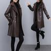 Leather Jacket For Women Fall New Lace-up Slim Fur Collar Casual Outer Wear Thick Fur Liner Leather Jacket Winter