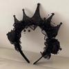 Women Headband Crown Lace Decor Hair Hoop Halloween Dark Style Elastic Headwear