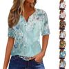Women's Fashion Casual Vintage Floral Print V-Neck Short Sleeve Decorative Button T-Shirt Tops