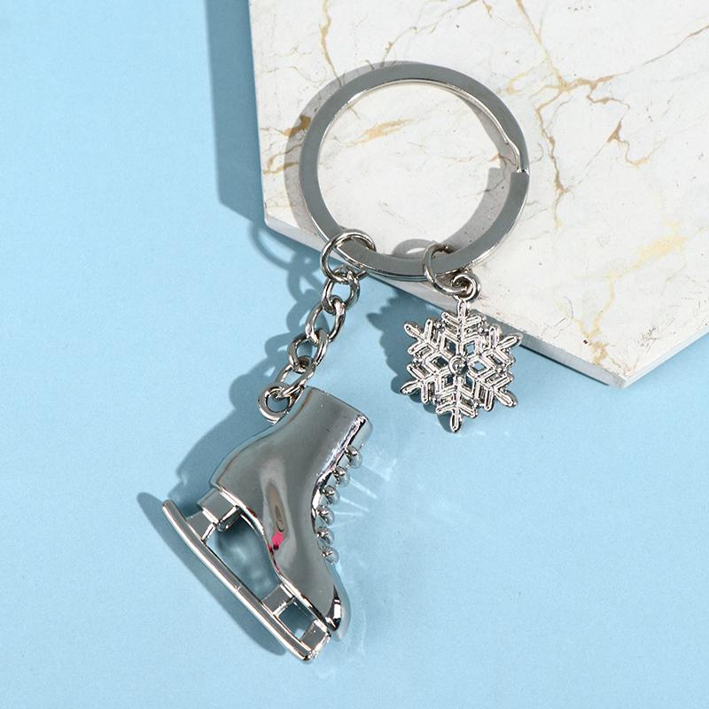 1Pc Silver Ice Skates Snowflake Pendant Key Ring Skating Key Chain Keychain