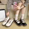 2025 Spring and Summer New Round Head Soft Sole Thick Heel Mary Jane Single Shoe Design Double Buckle Belt Fashion Versatile Women's Shoes