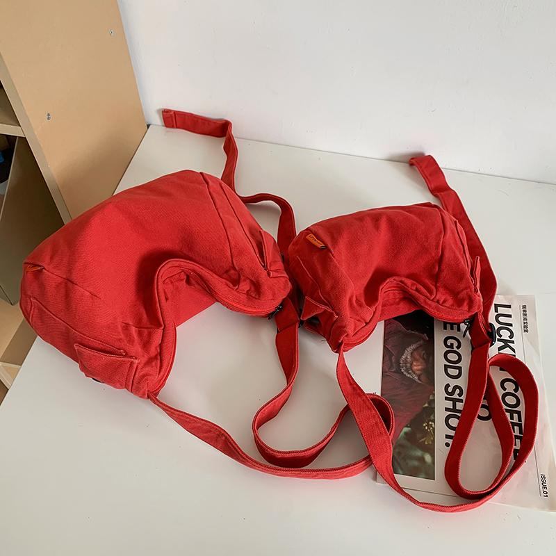 Canvas Bag Women's Large Capacity Crossbody Bag Men Solid Color Shoulder Bag