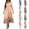 Women's Fashion Casual Short Sleeve Round Neck Splicing Floral Print Elegant Temperament Dress