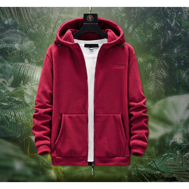 2022 Men's Fleece Outdoor Plus Size Spring and Autumn Fleece Hooded Sweater Jacket