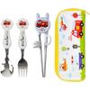Vroom Vroom Correction Chopsticks for Infants Level 1 + Spoon + Fork + Multi-Case Set, White, Spoon + Fork + Chopsticks + Case