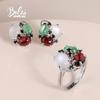 Natural Gem Emerald Garnet White Moonstone Ring Earrings Jewelry Set 925 Sterling Silver Fine Jewelry Fashion Gift