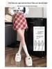 Women's High-Waist Wool Plaid Retro A-Line Skirt - Autumn/Winter Collection, Slim Fit, Short Length