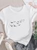 (Asian Size) Women Bird Trend Watercolor Cute Sweet Short Sleeve Fashion Clothing Casual Tshirt Female Print Lady Tee Top Graphic T-shirts