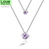 Charms Double Necklace For Women Silver 925 Jewelry Gemstones Amethyst Zircon Rubik 'S Cube Pendant Clavicle Chain