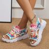 New Mesh Fly-woven Color Front Lace-up Fish Mouth Hollow Platform Sandals Casual Sandals