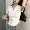 Women's Summer Slim Fit Irregular Polo Collar Tee - Korean Style Hot Girl Look
