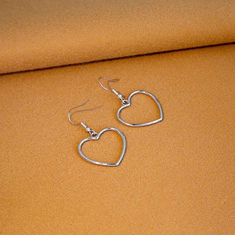 E371 Harajuku Geometric Heart-shaped Gold Love Earrings - Soft Cute Dangle Jewelry