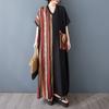 2025 Plus Size Summer Women Long Dress Vintage Basic Stripe Pocket Oversized Casual Printing Loose Dress