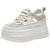Fashion 8cm New Air Mesh Synthetic Leather Chunky Sneaker Breathable Hollow Platform Wedge Women Flats Shoes Sandals Summer Ethnic