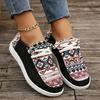 Loafers Women Canvas Shoes Autumn Casual Daily Ladies Flat Shoes Round Toe Print Lace-up Sneakers