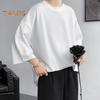 Men's Round Neck T-shirt Three-Quarter Length Sleeves Solid Color T-shirt Casual Style Loose Fit Tee Shirt for Street Travel Vacation