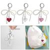 Lovely Heart Bows Keychain Charm Artificial Pearls Pendant Keyring for Women and Girls Fashion Bag Accessory