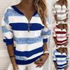 Tooxika New Autumn And Winter V-neck Casual Striped Print Pullover Loose Zipper Sweatshirt