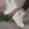 2025 Canvas Shoes for Women Height Increase Season's Thick Soled Casual Ankle Boots Versatile Women Heeled Sneakers Ladies Shoes
