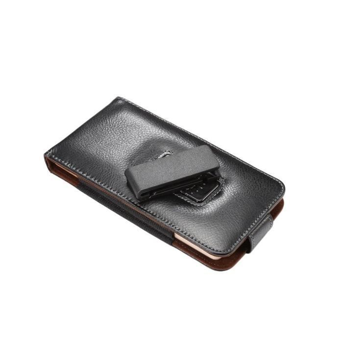Housse Clip Ceinture Rotatif 360 Étui En Cuir Véritable Authentique Fermeture Magnétique Pour ZTE Blade A6 > Noir
