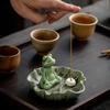 Meditation Frog Incense Stick Holder Ceramics Lotus Leaf Sitting Frog Incense Burner Home Office Desktop Decoration Ornament