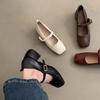 Retro Square Head Light Mouth Thick Heel Single Shoes Female Spring and Autumn New French Evening Breeze Fairy Soft Leather Mary Jane Small Leather Sh