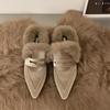 Women's Slippers Plush Flat Bottomed Mule Fashion Pointed Slippers Indoor and Outdoor Sexy Cotton Thermal Slippers Winter 2024
