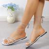 Ladies Shoes 2025 Narrow Band Lacing Women's Sandals Fashion Crystal Casual Women Summer Footwear Plus Size Elegant Flat Sandals