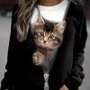 Plus Size Casual Sweatshirts Women Plus Size 3D Cat Print Long Sleeve Crew Neck Pullover