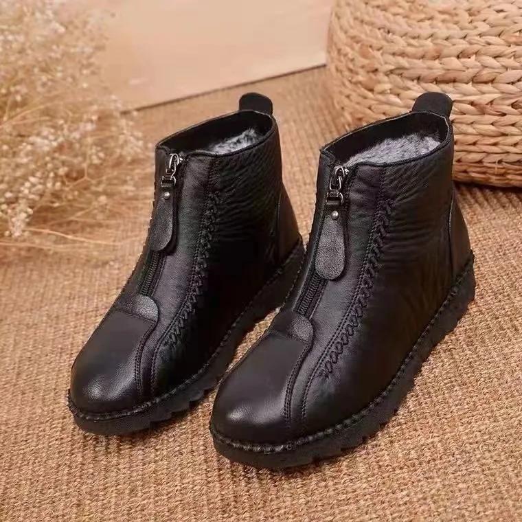 Winter Women Ankle Boots Fashion Warm Mother's Boots Flat-Bottom Comfortable Non Slip Front Zipper Closure Female Footwear2025