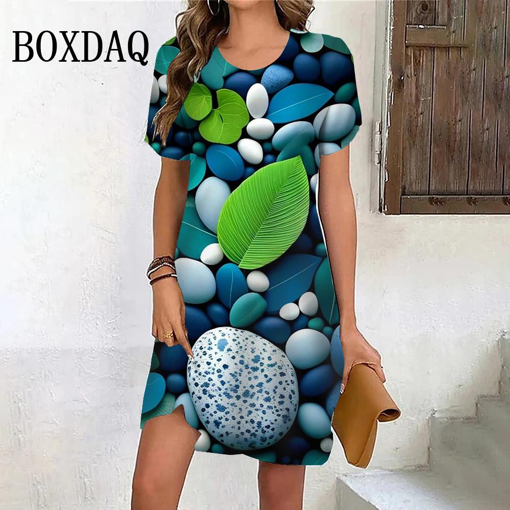 Fashion Oversized Clothing Tie Dye Leaves 3D Print Women Dress Summer Casual Ladies Short Sleeve O-Neck Loose Plus Size Dresses