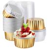 Dessert Cups With Lids, 50 Pieces Gold Aluminum Foil Baking Cup Holders, Cupcake Baking Practical Ramekins Transparent Pudding Cups