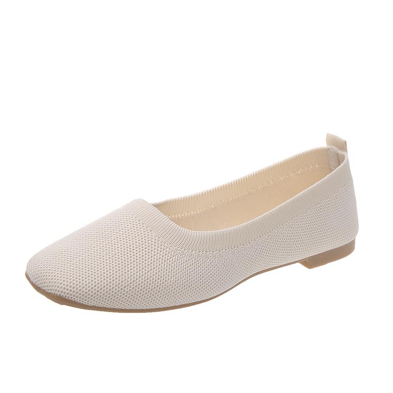 Fashion Women's Ballet Flats Knitting Casual Shoes Slip-on Cute Ballerina Casual Leather Without Heels Comfortable Low Price Shoe New In