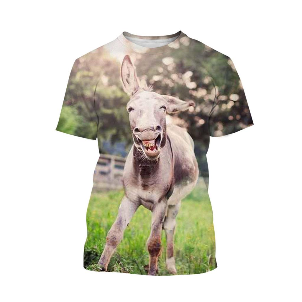 Summer 3D Animal Donkey Graphic T Shirts Men Fashion Casual Personality Printed Hip Hop Street Style Round Neck Short Sleeve