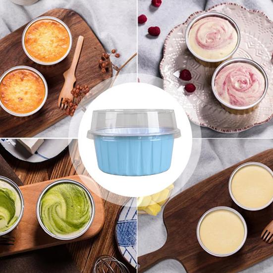20Pcs Tinfoil Box with Lid Reusable Disposable Round Food Grade Non-Stick Oven Safe Cupcake Container Aluminum Foil Bowl Baking Mold
