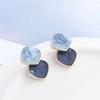 Mist Blue Geometric Color Block Retro Stud Earrings - Hong Kong Style Women's 2024 Fashion
