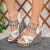 Fashion Women's High-heeled Sandals with Platform, Ethnic Style Colors, Wedge Soles Made of Rubber, Fashionable and Versatile Sandals