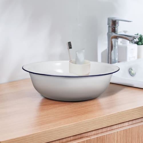 PACKOVE Enamel Footbath Basin, Foot Soaking Basin, Washing Bowl, Footbath Bucket, Foot Washing Station, Tin Tub for the Elderly, Retro White Enamel