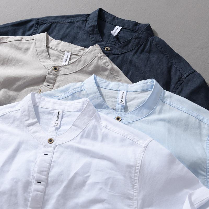 Men's Spring and Summer Wrinkled Linen Short-sleeved Shirt