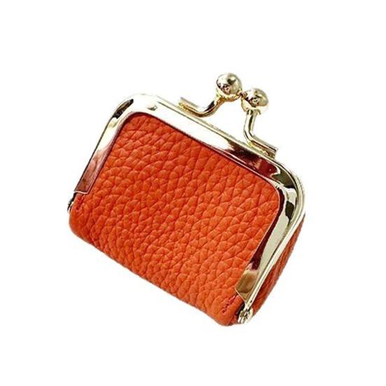 Ladies Mini Coin Purse Genuine Leather Wallet Solid Color Kiss Lock Change Pouch Small Storage Bag for Jewelry Keys