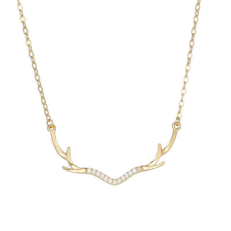 Banyan Tree S925 Silver Deer Antler Necklace with Diamond - Women's Fashion Clavicle Chain Holiday Gift
