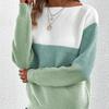 Autumn/Winter New Knitted Sweater Women's Color Contrast Splicing Round Neck Long Sleeve Hoodie Top