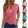 Women's Casual Floral Print V-Neck Short Sleeve Decorative Button T-Shirt Top