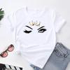 (Asian Size) Women Print Tee Top Eye Lashes Sweet Style Trend Cute Fashion T Shirt Woman Female Clothing Short Sleeve Graphic T-shirts