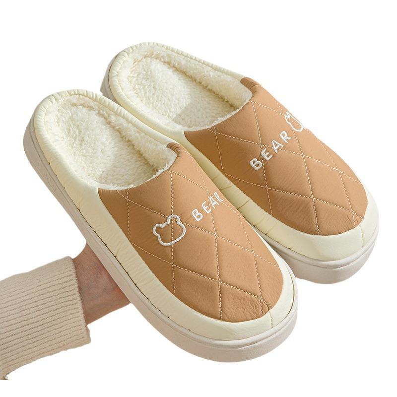 Down Cotton Slippers Autumn and Winter Indoor Home Waterproof and Non-slip Couple Plush Cotton Drag Winter