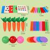6-in-1 Wooden Montessori Toy Play Kit Object Permanence Box Play Set with Coin Box Carrot Harvest Shape Sorter Ball Drop Toy