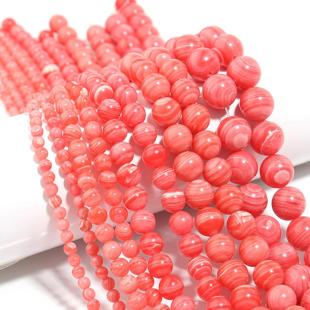 Red Stripe Painting Stone Beads for Jewelry Making Round Loose 4/6/8/10/12 Mm Strand 15'' Necklace Accessories